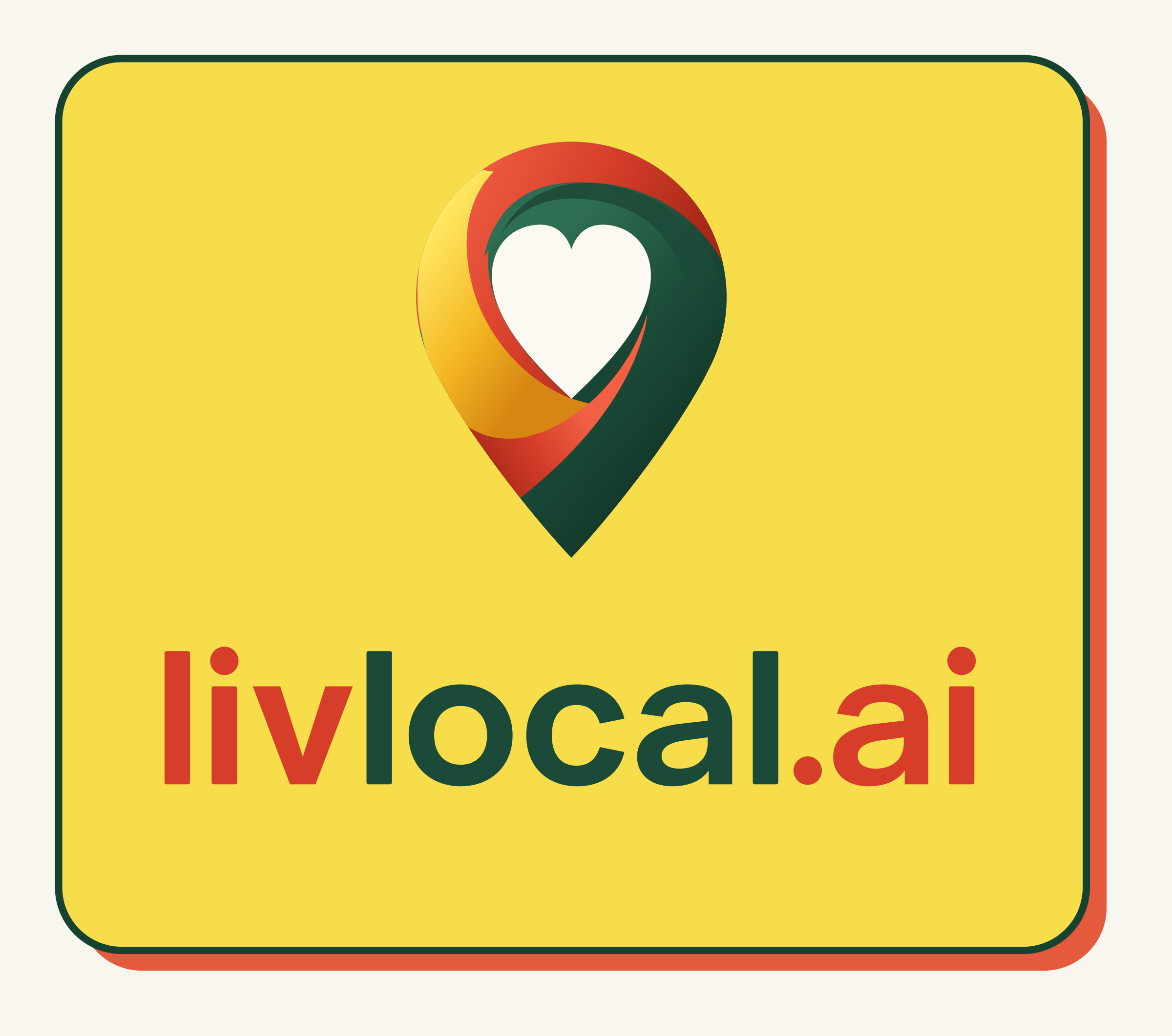 livlocal.ai — heart-shaped map pin centered above the wordmark